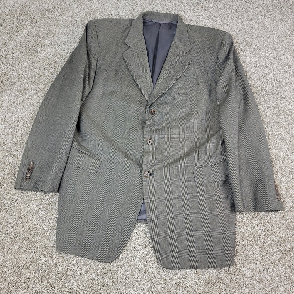 Hickey Freeman Utah Woolen Mills Mens 46 Reg Gray Plaid Blazer 100% Wool